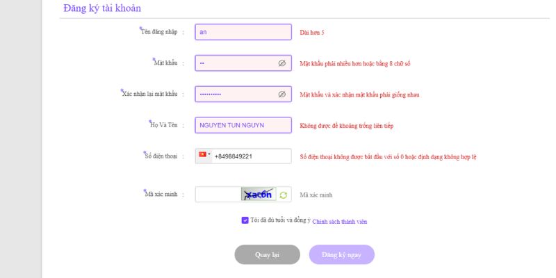 Kiểm tra kỹ thông tin cá nhân khi tạo account